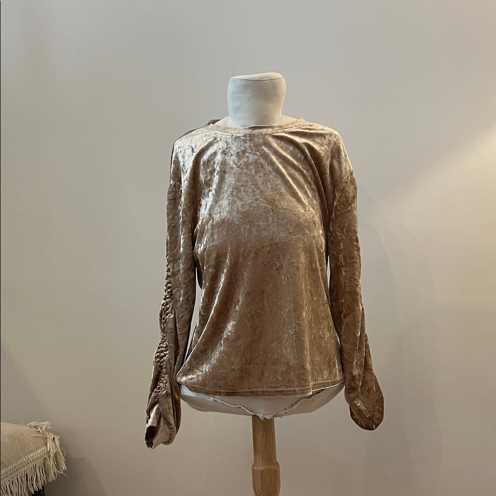 MELLODAY Velvet Blouse in Tan